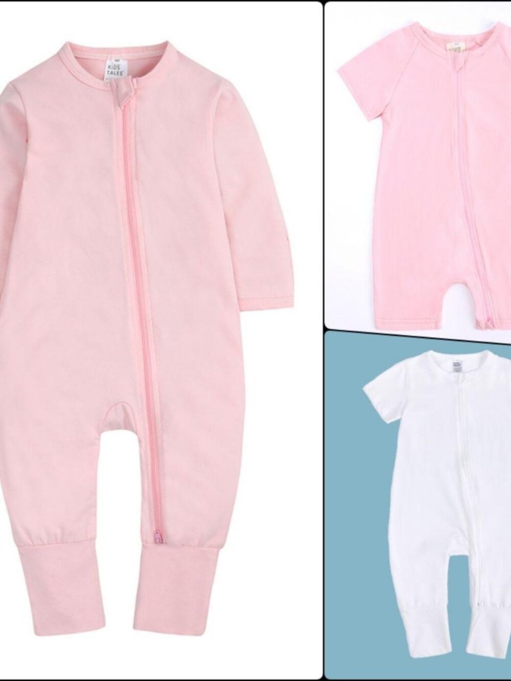 3pcs Baby Romper Sleeper Mittens Footed/Less Double Zip Cotton Pink White 3-24m